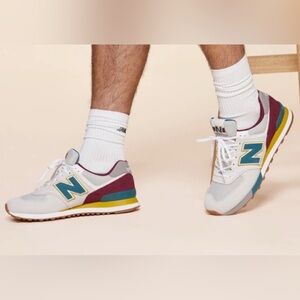 New Balance 574 Grey Burgundy Teal Yellow Mens size‎ 14 like NEW